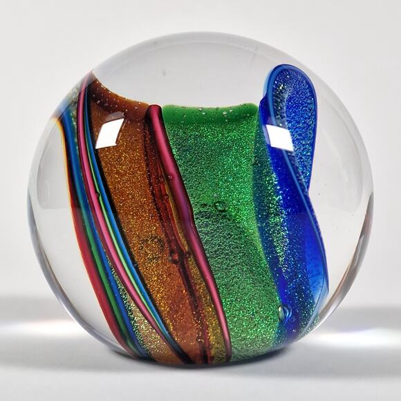 Glass Eye Studio Dichroic Infinity Paperweight Glitter Rainbow Seattle 3 inch - Picture 4 of 12